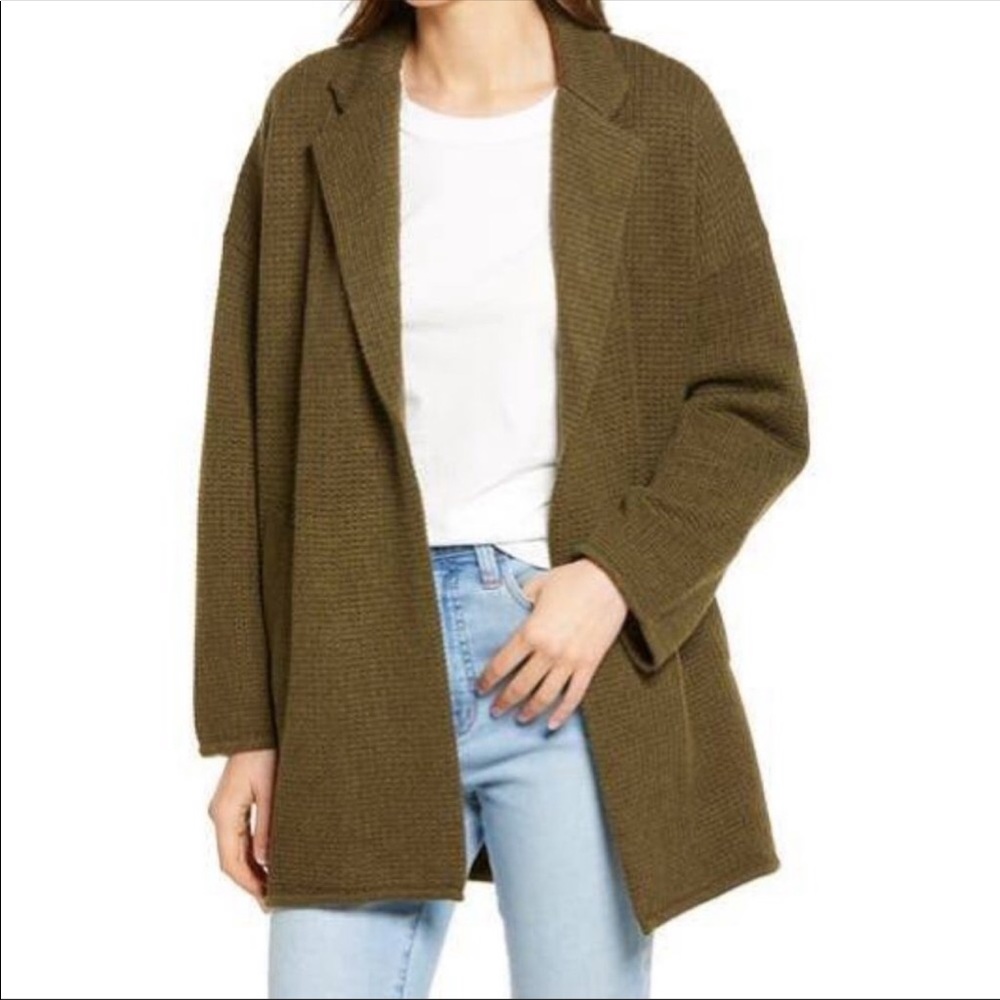Madewell Laguna Stitch Wool Blend Sweater Coat Olive Green